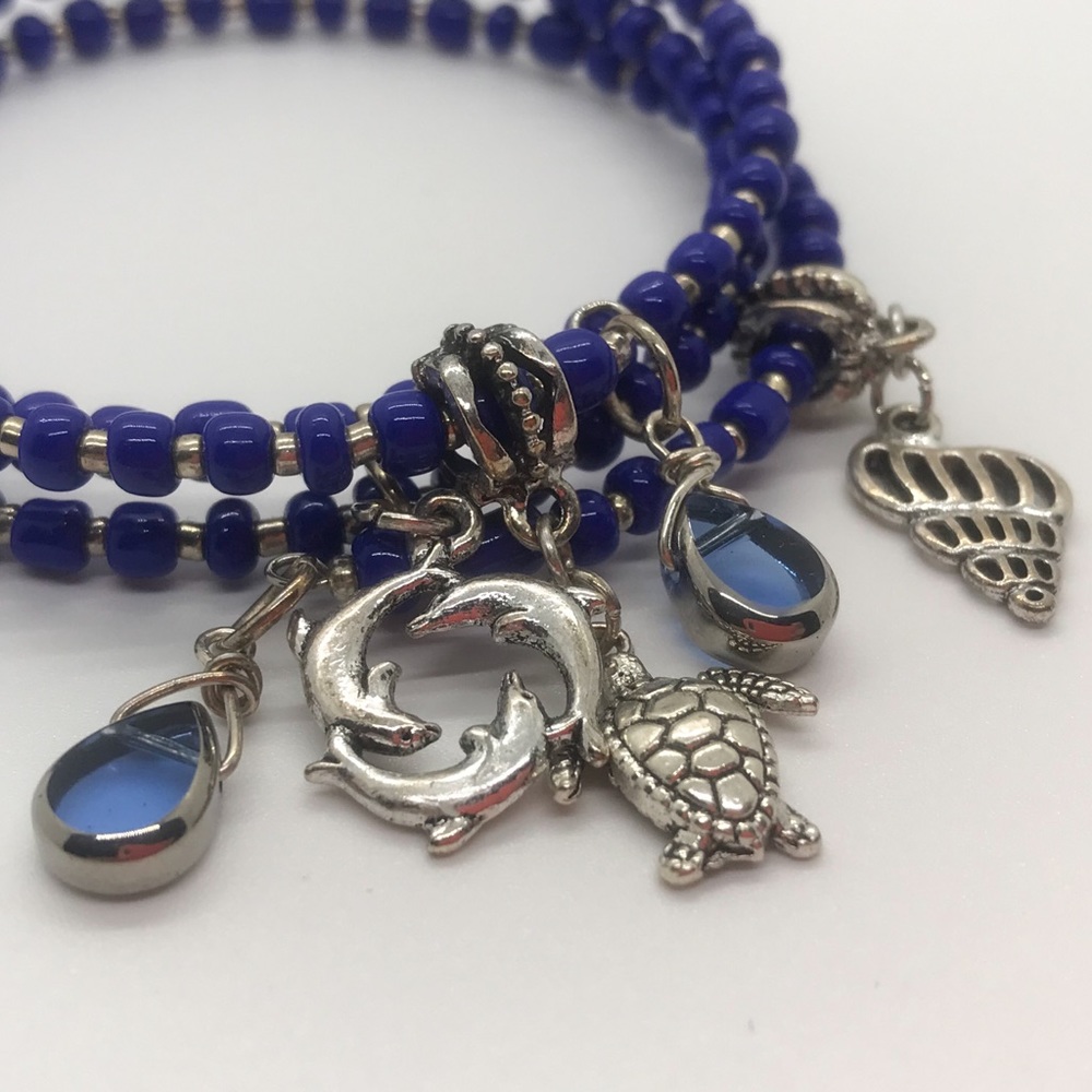 🎉HP🎉 Deep Blue Sea Charm & Beaded Bangle Wrap Bracelet - Picture 2 of 2